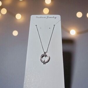 Sterling Silver 925 Circle Pendant Necklace CZ Pave Arrow Design Danity